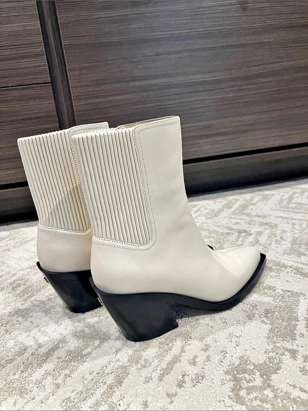 Coach Prestyn Bootie Pointed Toe Heeled Boots White & Black